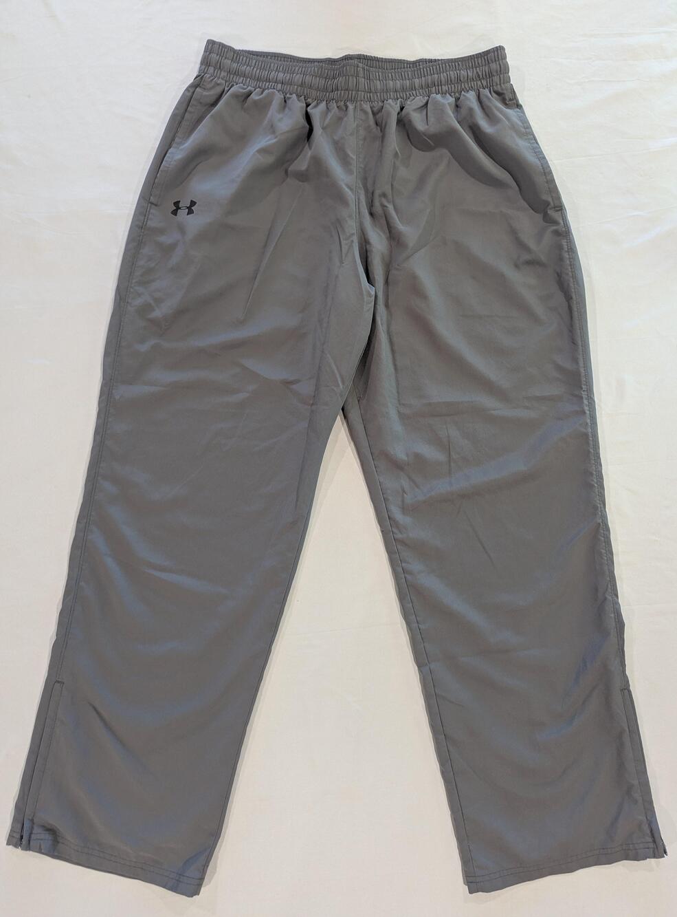 Under Armour Track Pants Mens 32 Gray Lined Zip Ankle Elastic Waist Athletic